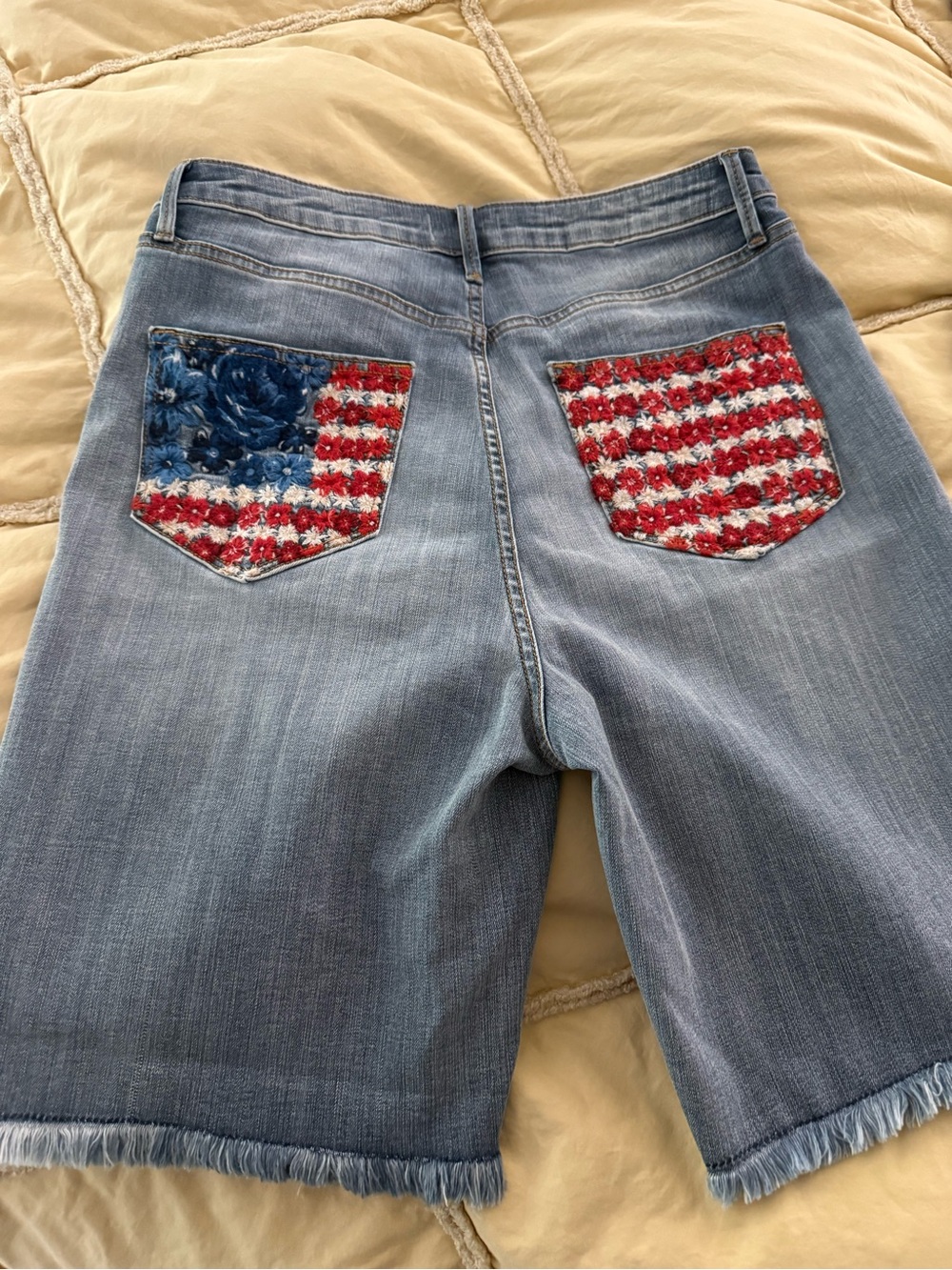 Driftwood for free people Denim Shorts with Embroidered flower  Flag Back Pocket